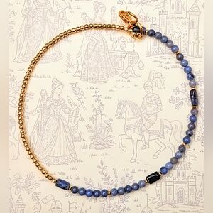 Natural Tanzanite & Gold Ball Beads In Assymetrical Choker/Necklace